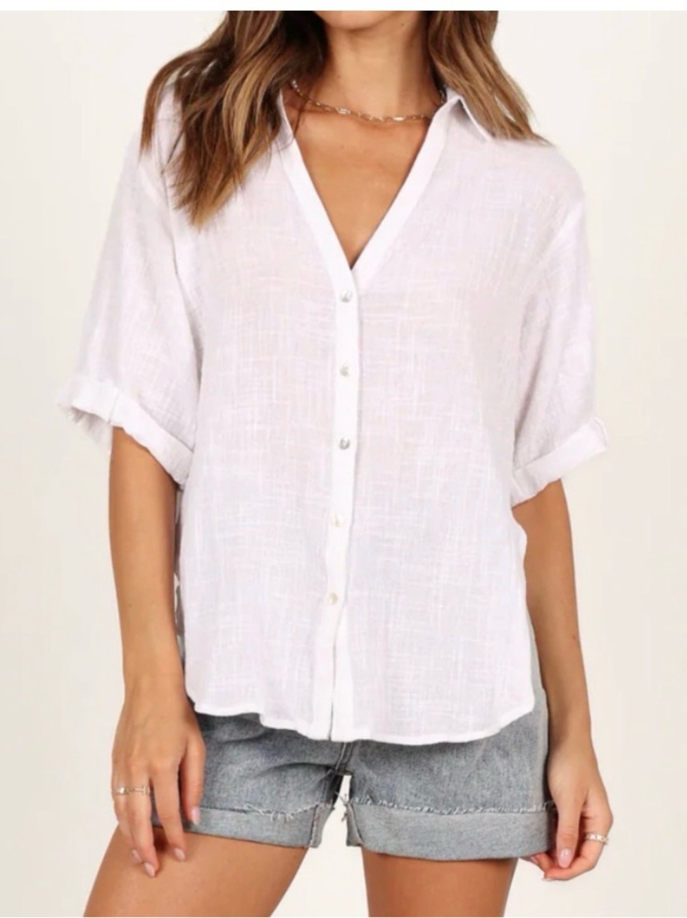 Petal & Pup White Lightweight Button-Front Shirt
